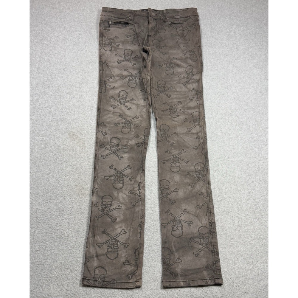 Royal Bones Jeans Mens 30x33 Skull&Crossbones Print Skinny Stretch Denim Daang
